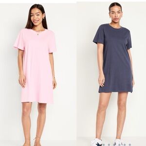 Old Navy Crew Neck Mini T-shirt Dress, Size XL, NWT, Set of 2 Pink and Blue